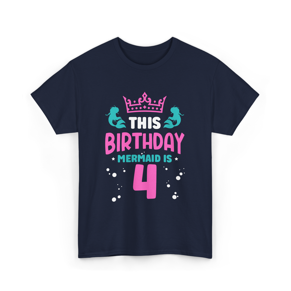 Birthday Mermaid Is 4 Mermaid T-Shirt - Navy