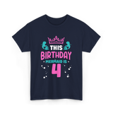 Birthday Mermaid Is 4 Mermaid T-Shirt - Navy