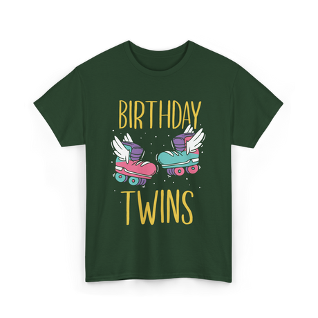 Birthday Twins Roller Skates T-Shirt - Forest Green