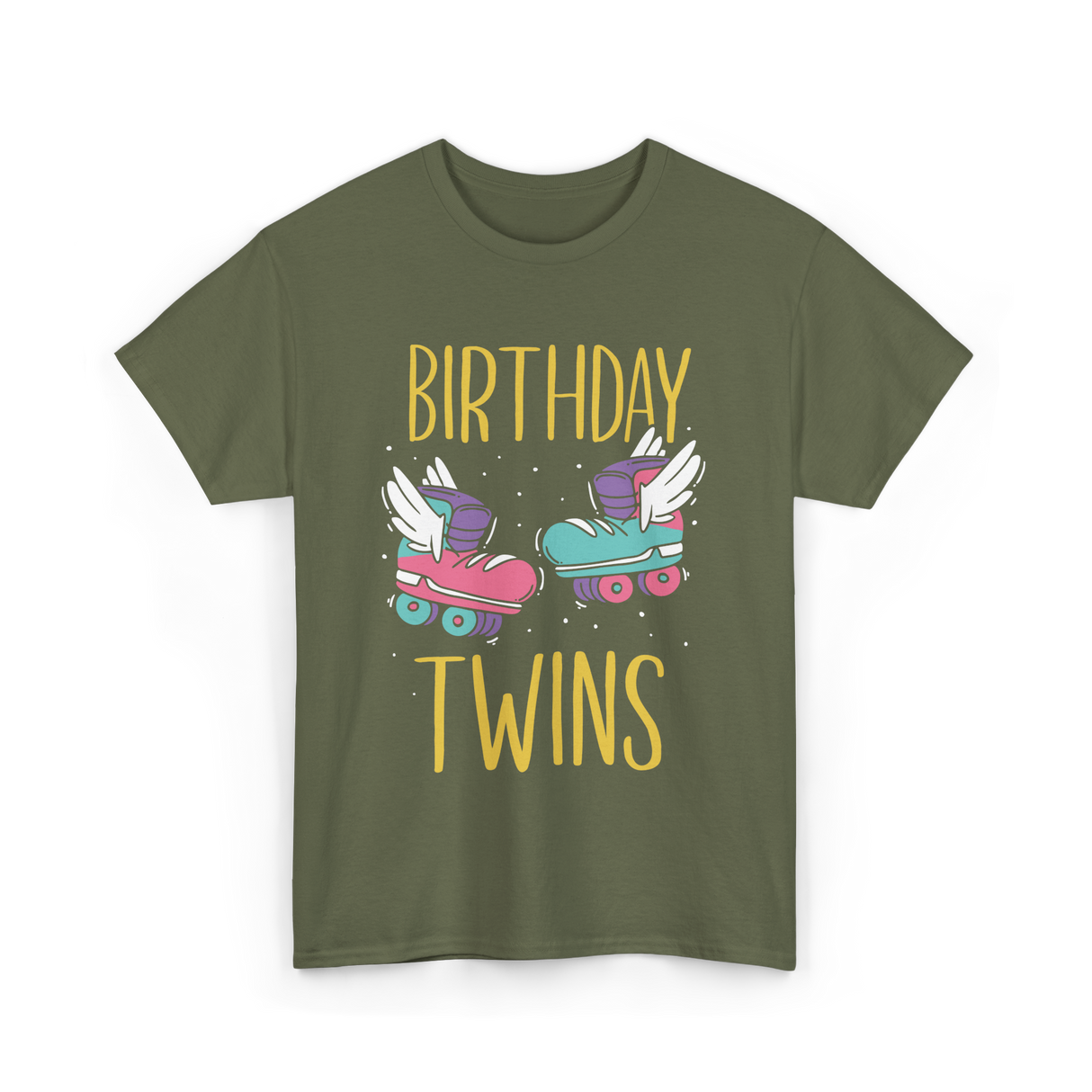 Birthday Twins Roller Skates T-Shirt - Military Green