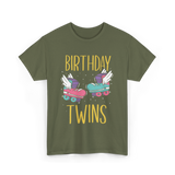 Birthday Twins Roller Skates T-Shirt - Military Green