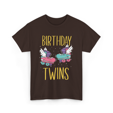 Birthday Twins Roller Skates T-Shirt - Dark Chocolate