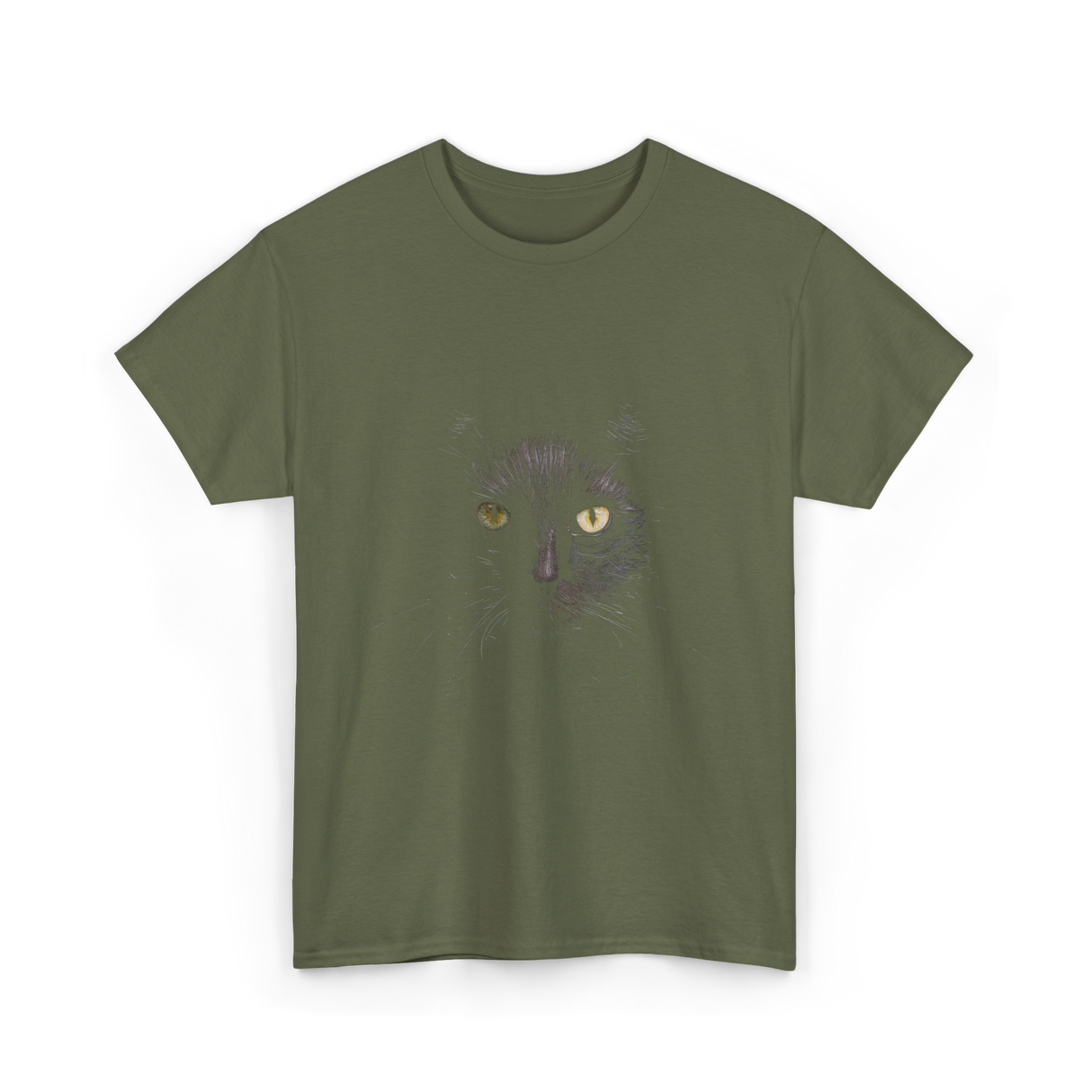 Black Cat Cat Lover T-Shirt - Military Green