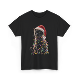 Black Cat Christmas Cat Lights T-Shirt - Black