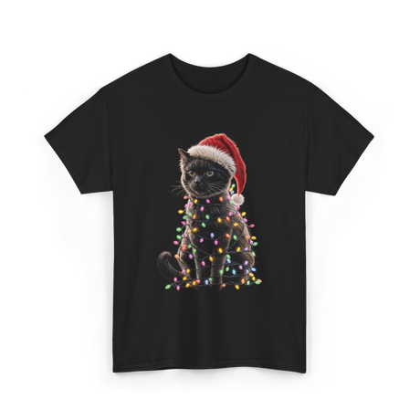 Black Cat Christmas Cat Lights T-Shirt - Black