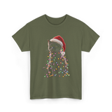 Black Cat Christmas Cat Lights T-Shirt - Military Green