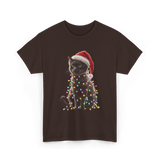 Black Cat Christmas Cat Lights T-Shirt - Dark Chocolate