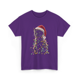 Black Cat Christmas Cat Lights T-Shirt - Purple