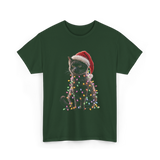 Black Cat Christmas Cat Lights T-Shirt - Forest Green