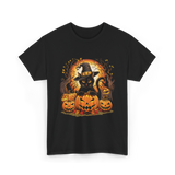 Black Cat Halloween Pumpkin Cat T-Shirt - Black