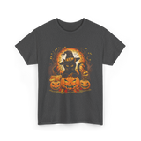 Black Cat Halloween Pumpkin Cat T-Shirt - Dark Heather