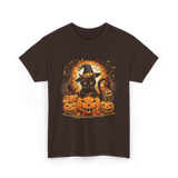 Black Cat Halloween Pumpkin Cat T-Shirt - Dark Chocolate