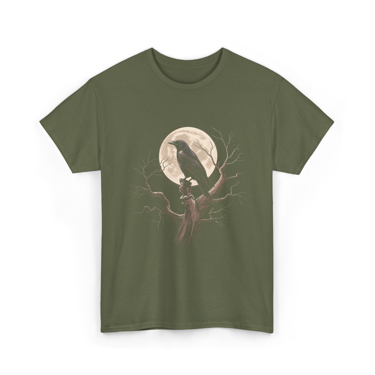 Black Crow Raven Bird Nature T-Shirt - Military Green