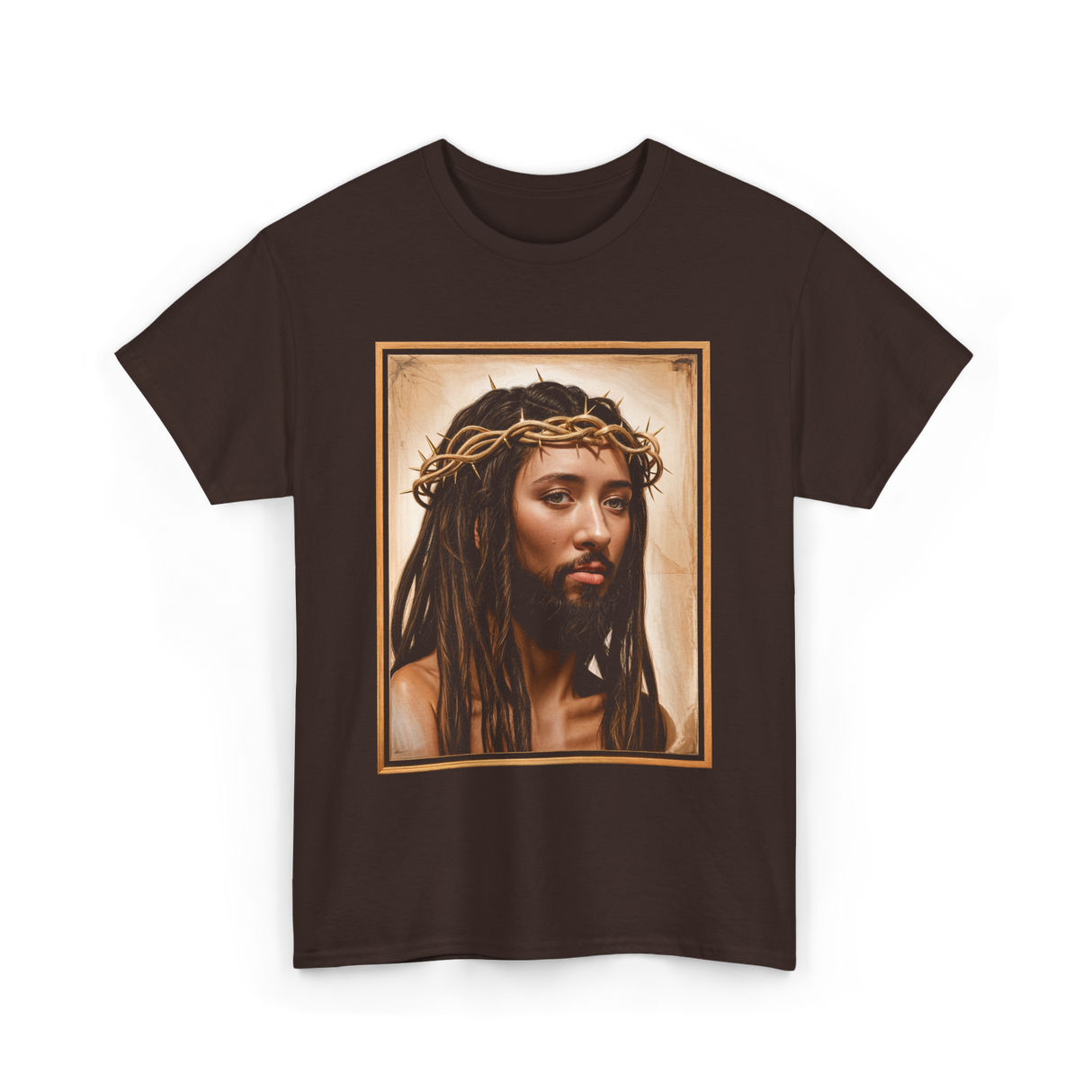 Black Jesus Crown Of Thorns Jesus T-Shirt - Dark Chocolate