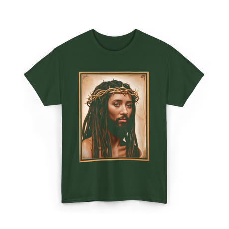 Black Jesus Crown Of Thorns Jesus T-Shirt - Forest Green