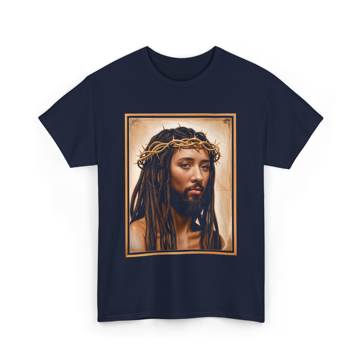 Black Jesus Crown Of Thorns Jesus T-Shirt - Navy