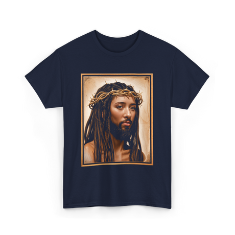 Black Jesus Crown Of Thorns Jesus T-Shirt - Navy