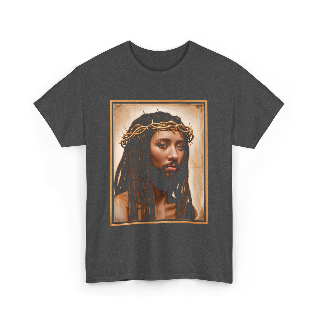 Black Jesus Crown Of Thorns Jesus T-Shirt - Dark Heather