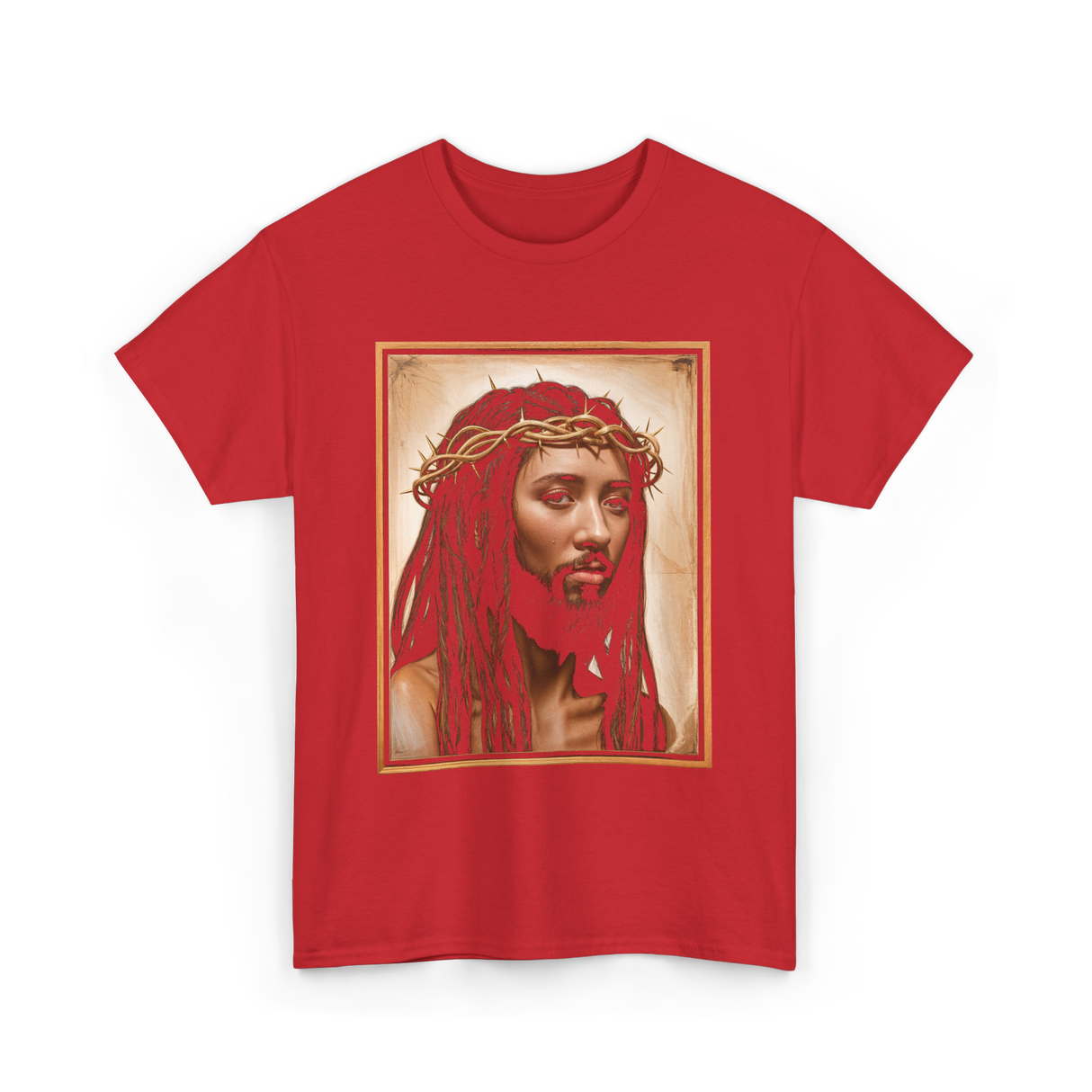 Black Jesus Crown Of Thorns Jesus T-Shirt - Red