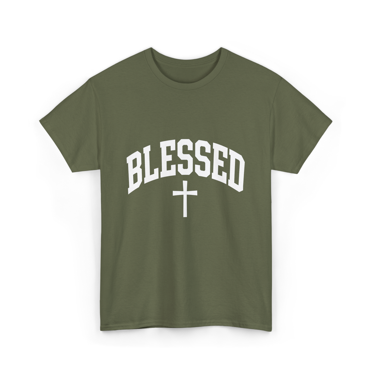 Blessed Cross Faith Christian T-Shirt - Military Green