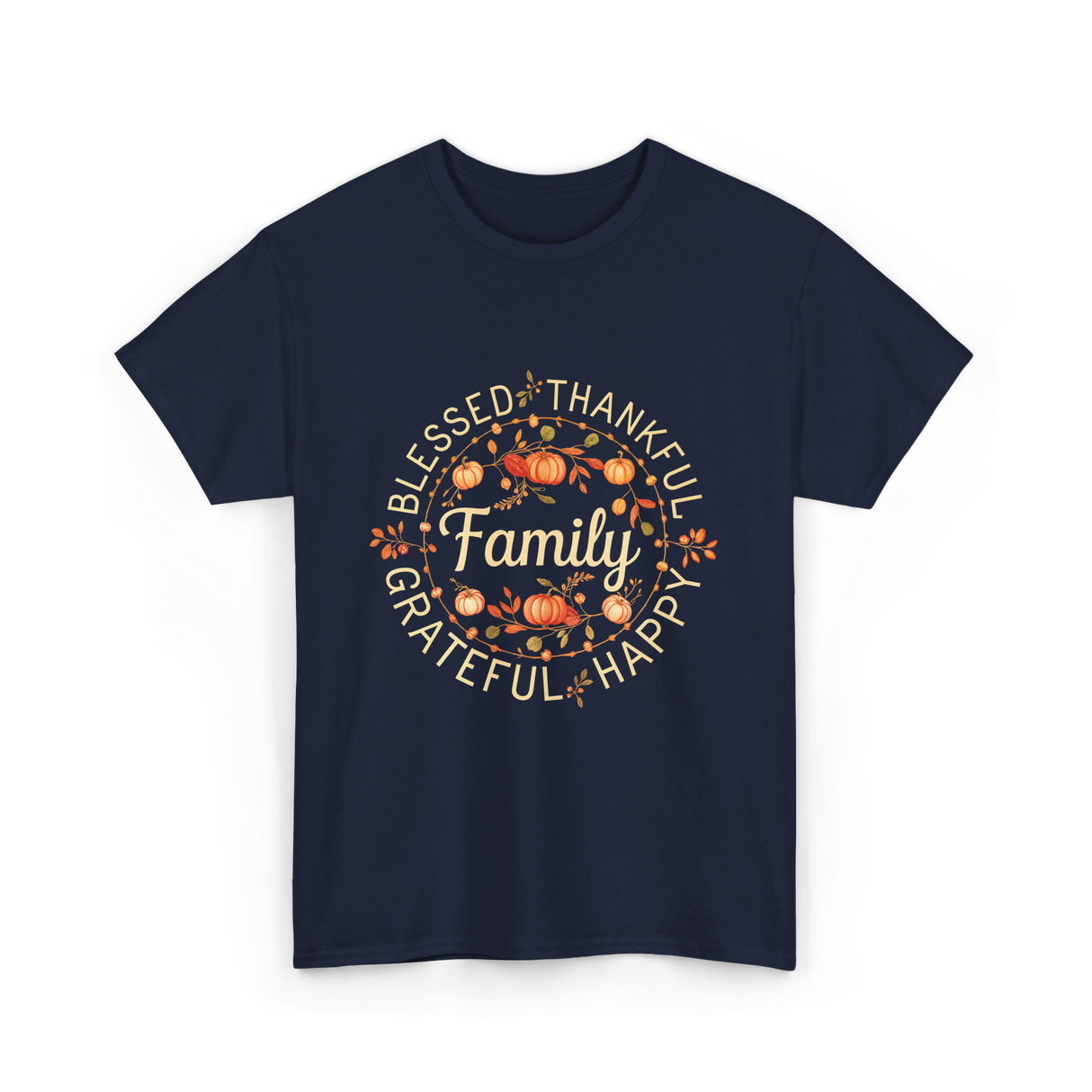 Blessed Thankful Family Grateful T-Shirt - Navy
