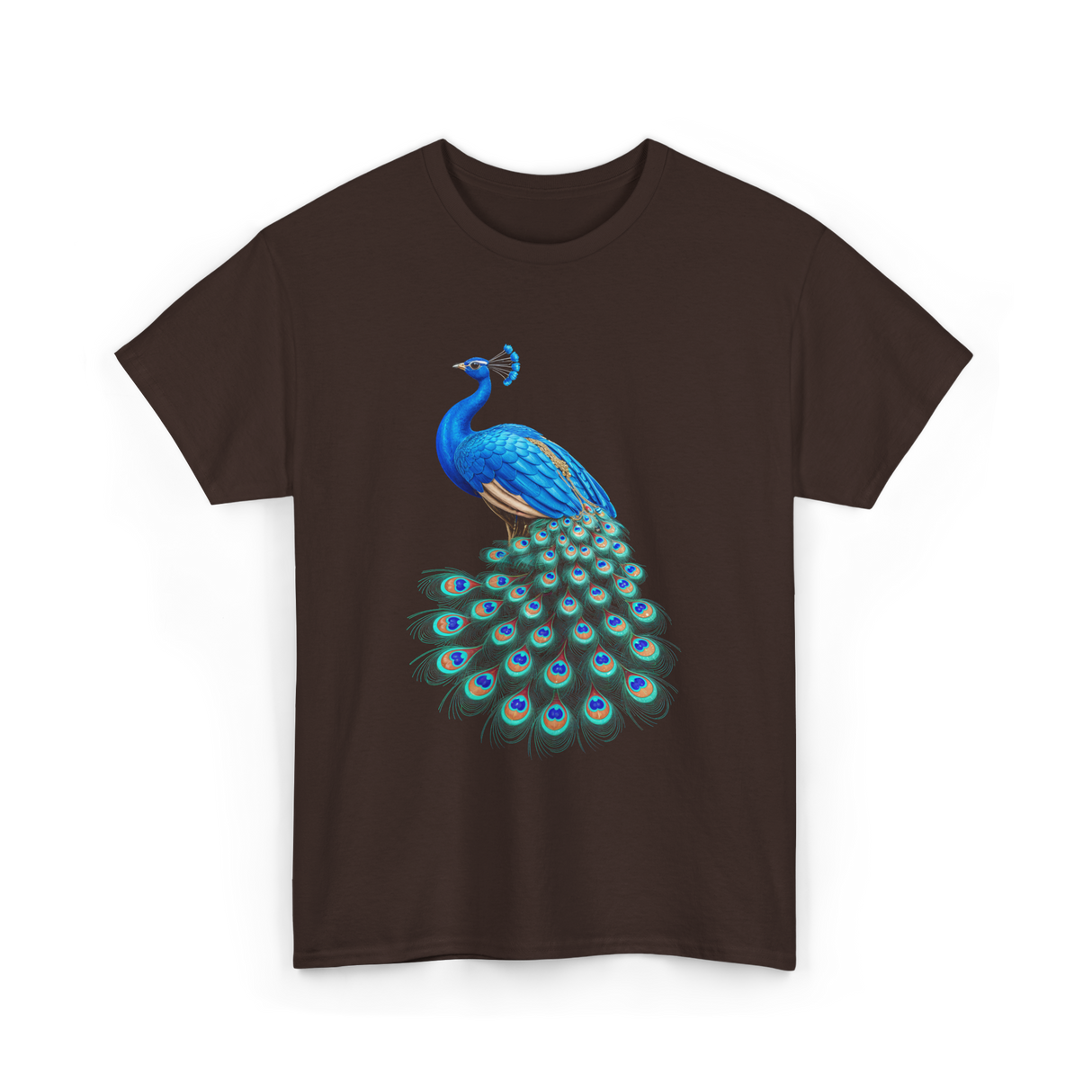 Blue Peacock Bird Lover Peacock T-Shirt - Dark Chocolate