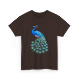 Blue Peacock Bird Lover Peacock T-Shirt - Dark Chocolate