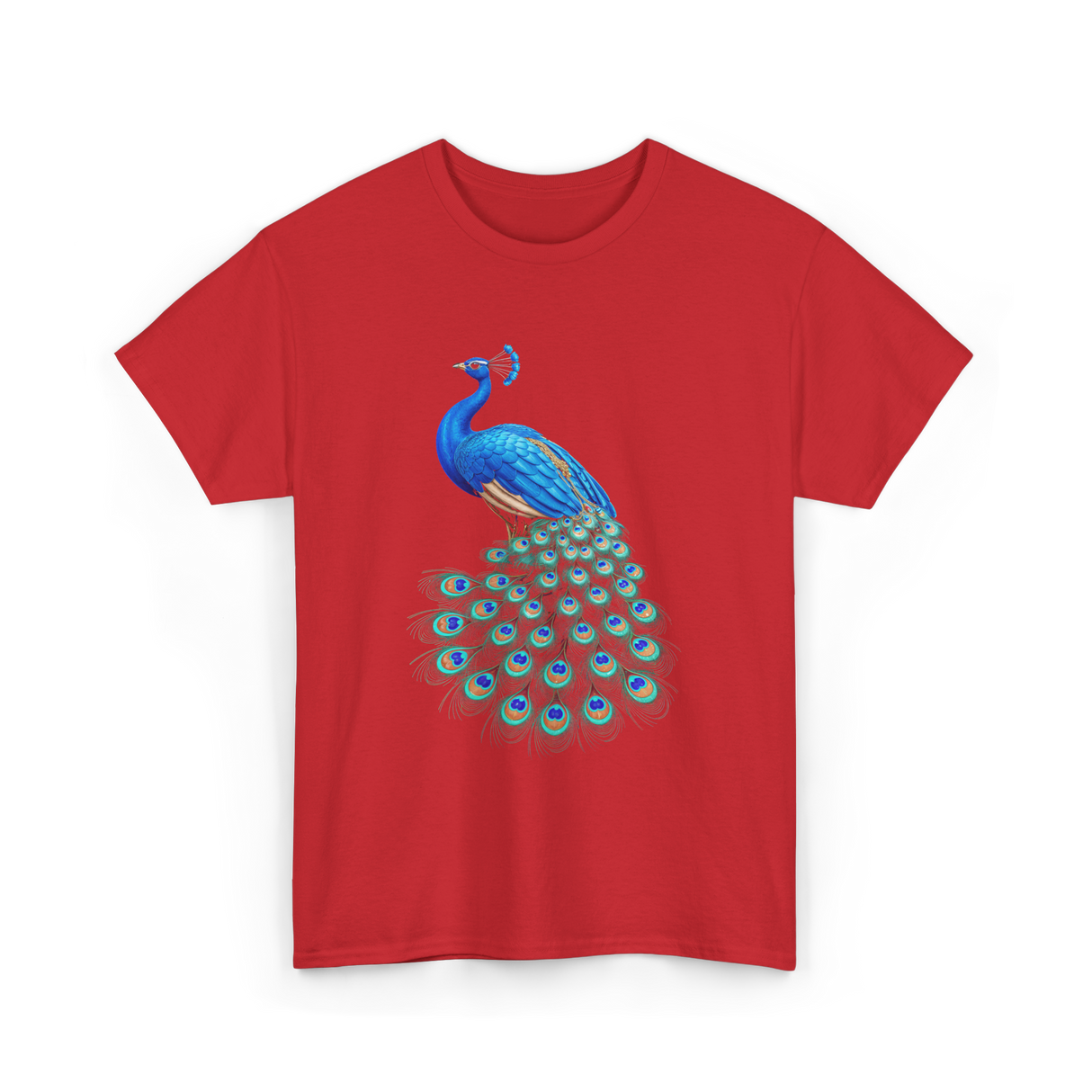 Blue Peacock Bird Lover Peacock T-Shirt - Red