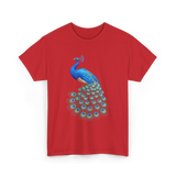 Blue Peacock Bird Lover Peacock T-Shirt - Red