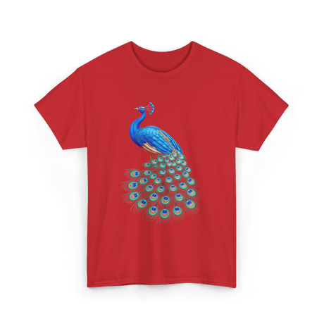 Blue Peacock Bird Lover Peacock T-Shirt - Red