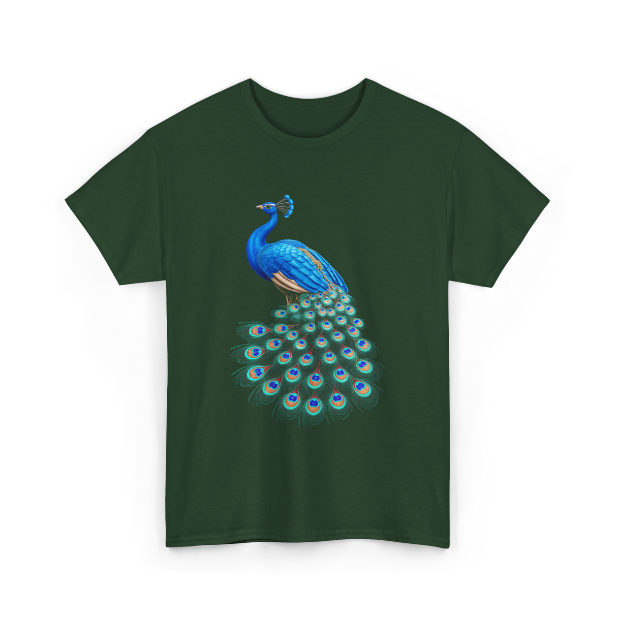 Blue Peacock Bird Lover Peacock T-Shirt - Forest Green