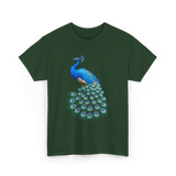 Blue Peacock Bird Lover Peacock T-Shirt - Forest Green