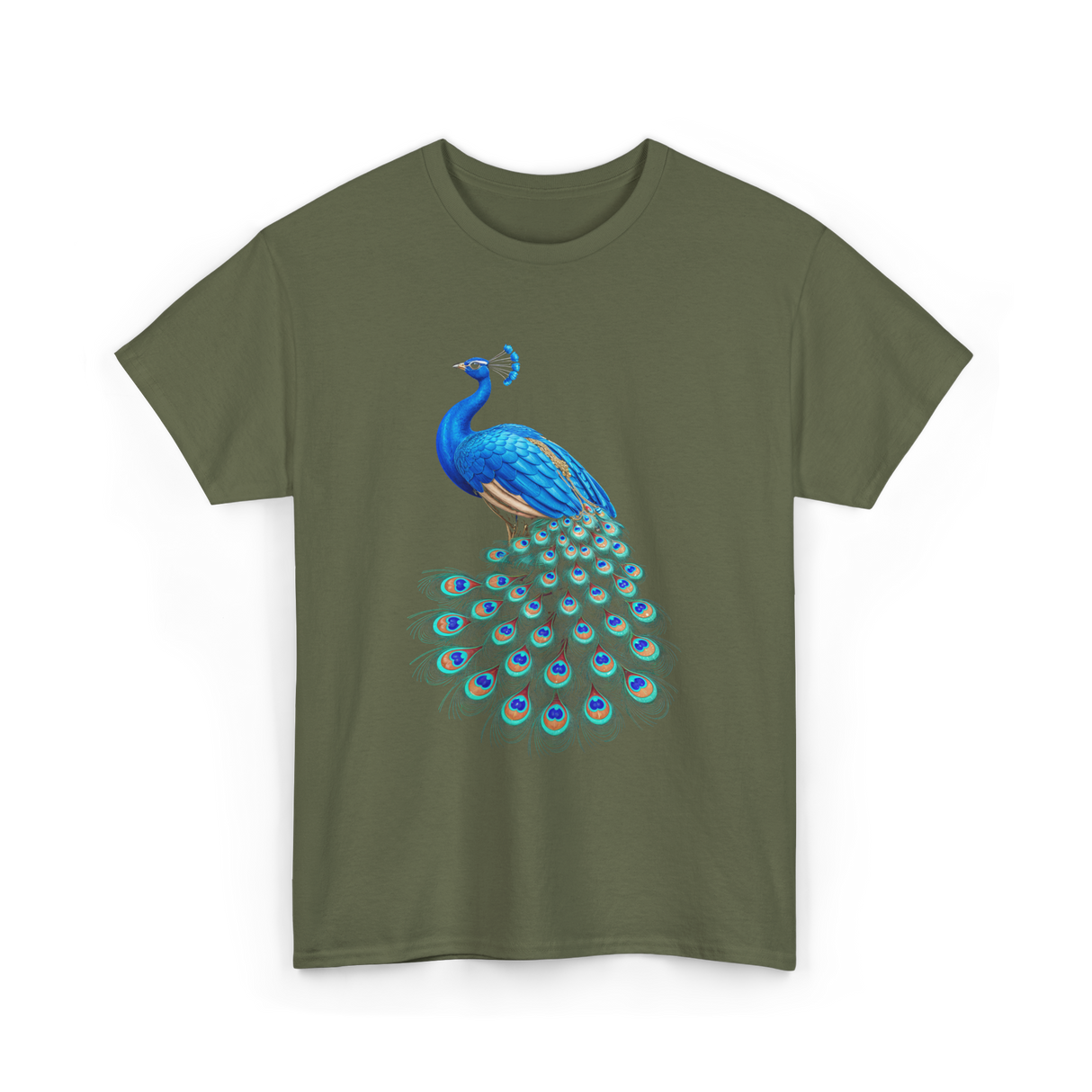 Blue Peacock Bird Lover Peacock T-Shirt - Military Green