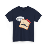 Bonjour Cute Toast Foodie T-Shirt - Navy