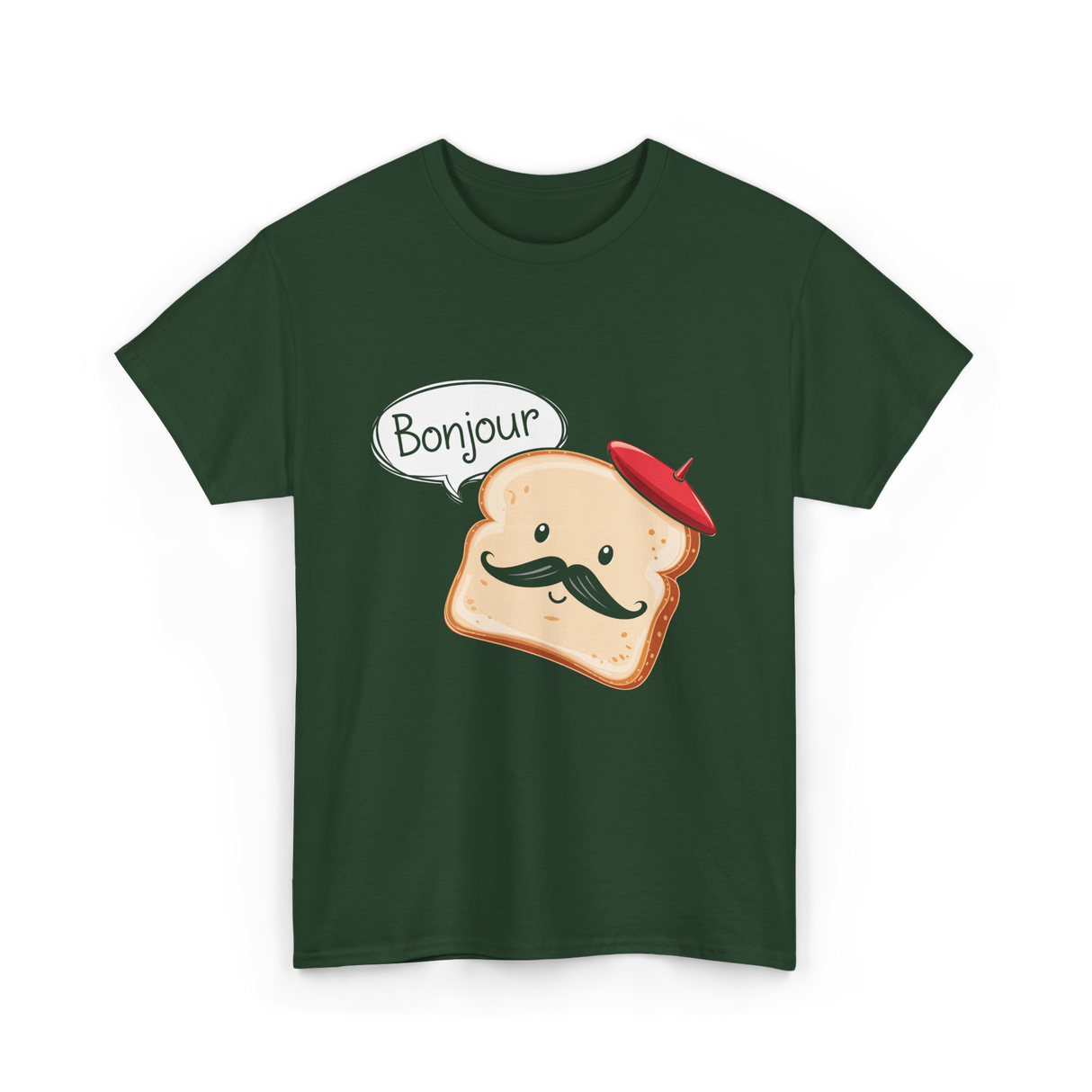 Bonjour Cute Toast Foodie T-Shirt - Forest Green