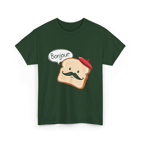 Bonjour Cute Toast Foodie T-Shirt - Forest Green