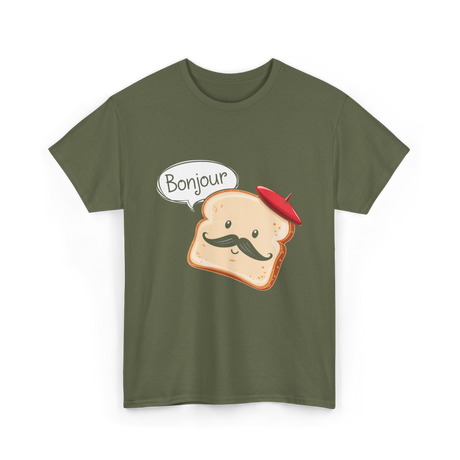 Bonjour Cute Toast Foodie T-Shirt - Military Green