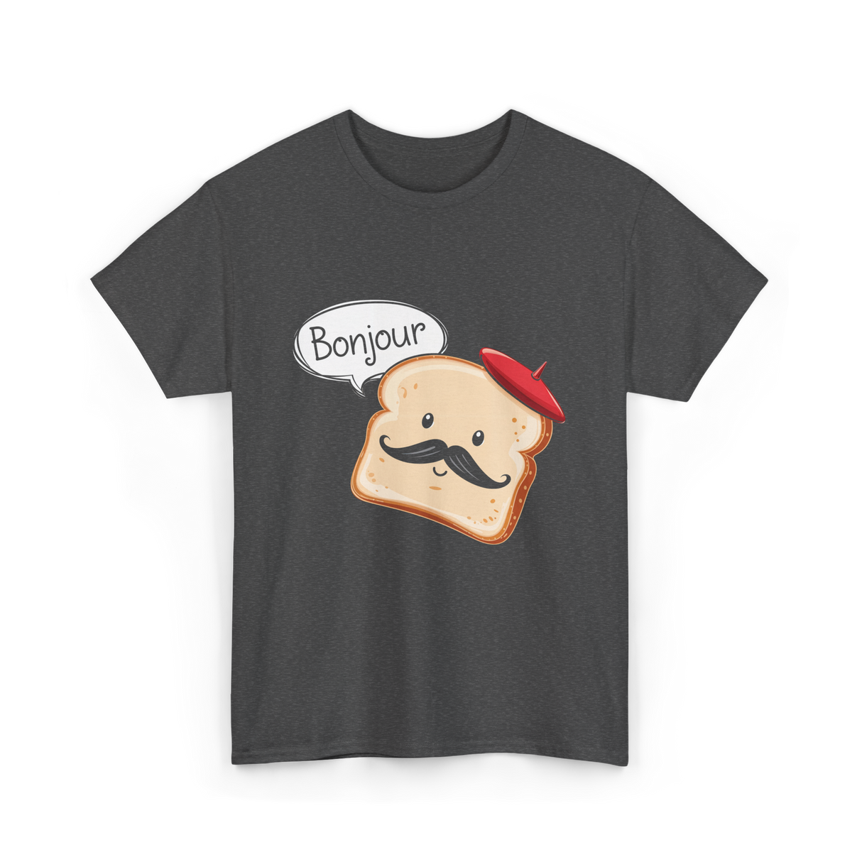 Bonjour Cute Toast Foodie T-Shirt - Dark Heather