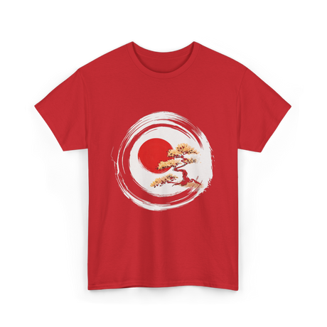 Bonsai Tree Zen Circle Art T-Shirt - Red