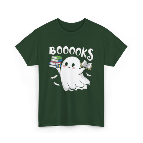 Booooks Ghost Books Reader T-Shirt - Forest Green