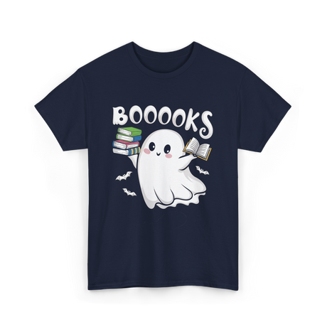 Booooks Ghost Books Reader T-Shirt - Navy