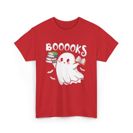 Booooks Ghost Books Reader T-Shirt - Red