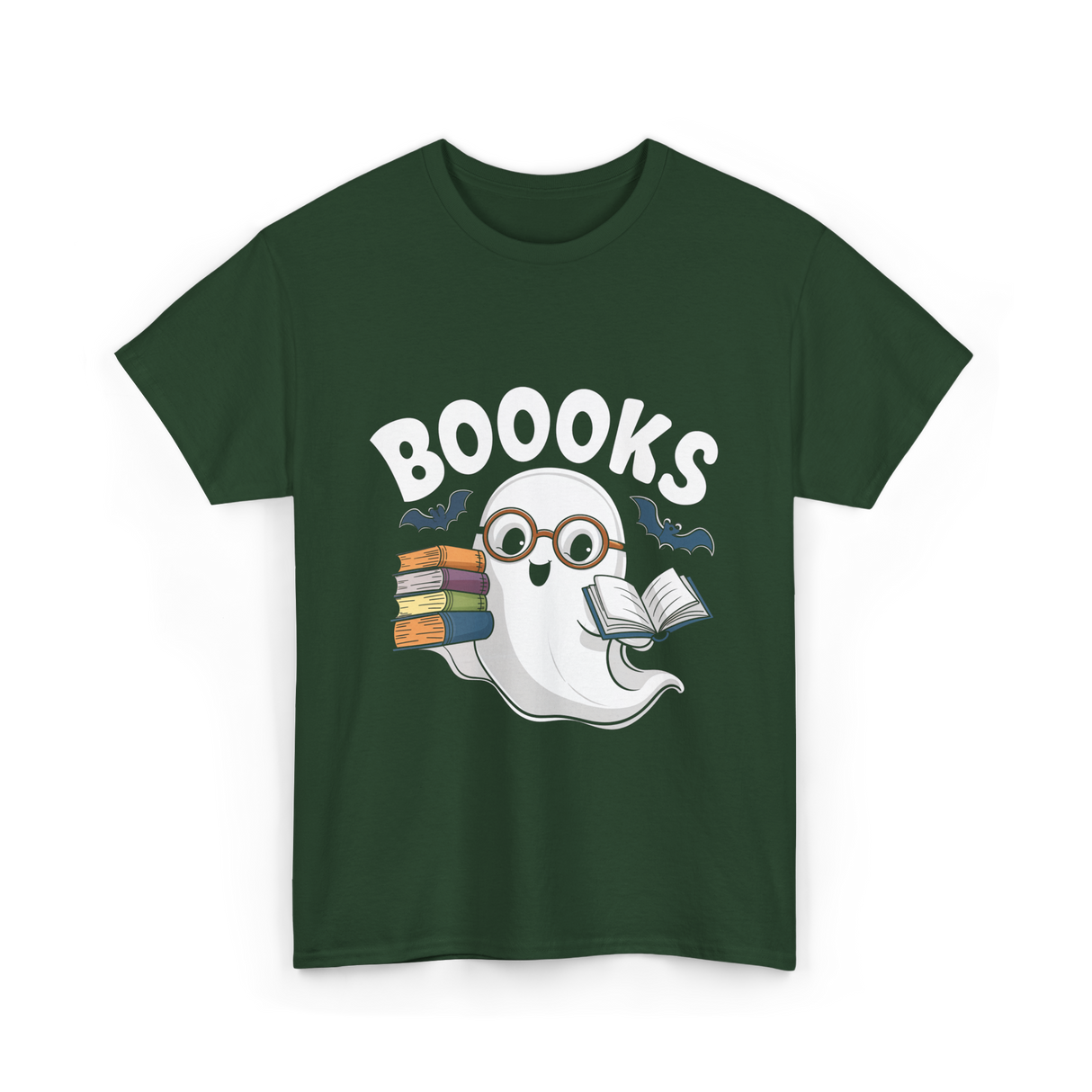 Booooks Ghost Reader Books T-Shirt - Forest Green