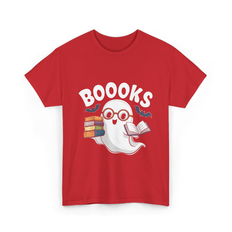 Booooks Ghost Reader Books T-Shirt - Red