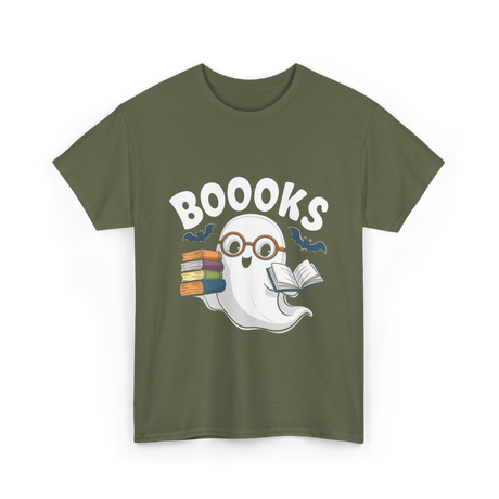 Booooks Ghost Reader Books T-Shirt - Military Green