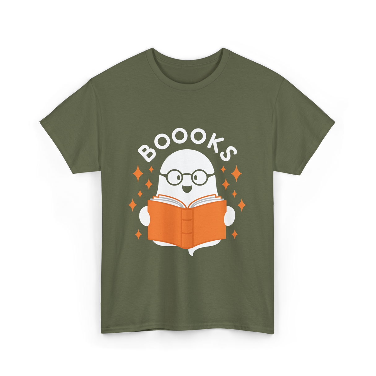 Booooks Ghost Reading T-Shirt - Military Green