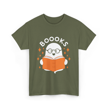 Booooks Ghost Reading T-Shirt - Military Green