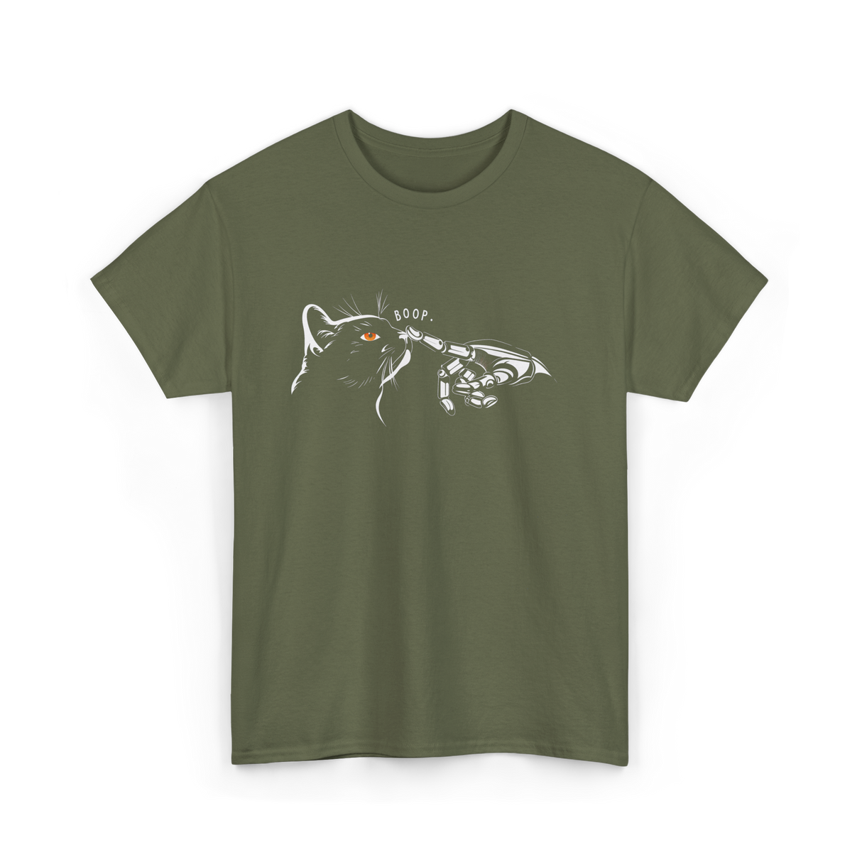 Boop Black Cat Feline T-Shirt - Military Green