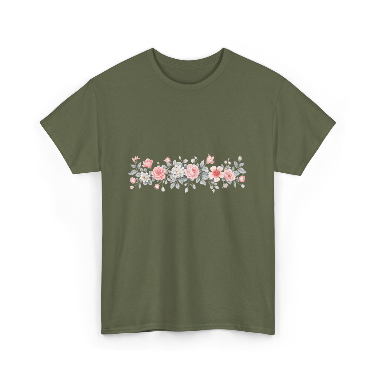 Botanical Flower Gardener Floral T-Shirt - Military Green