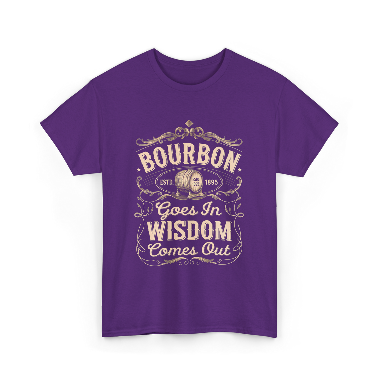 Bourbon Goes In Wisdom Comes Out Whiskey T-Shirt - Purple